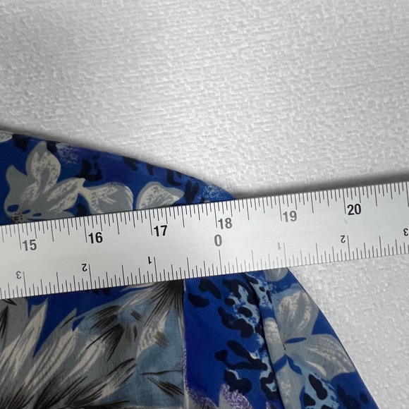 FU DA 100% Silk Size PL Button Up‎ Short Sleeve Blouse Top Blue Hawaiian Floral - Picture 12 of 14